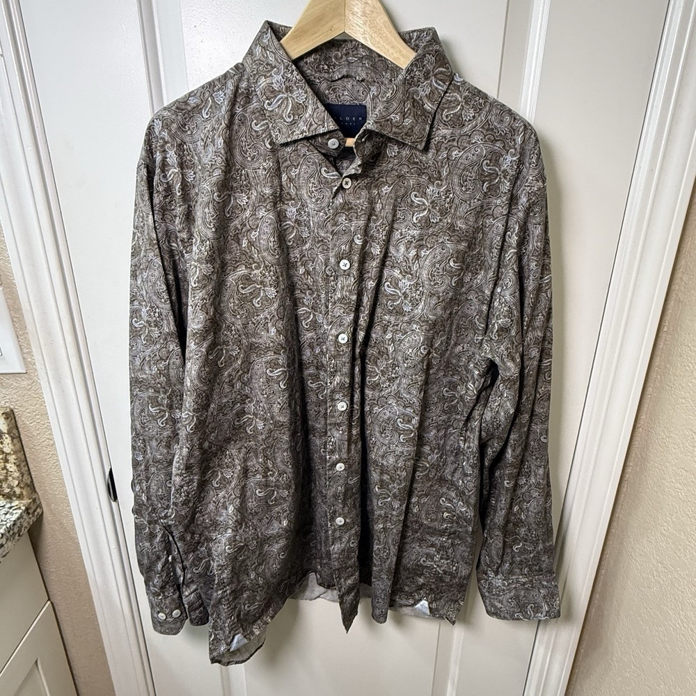 Calder Carmel Mens XXL Brown Paisley Limited Edition 1/150 Cotton Shirt 51406